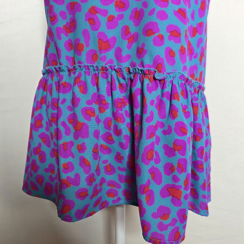 FSL Apparel Womens Blouse Blue Purple Leapord Print Size Small - Picture 4 of 7